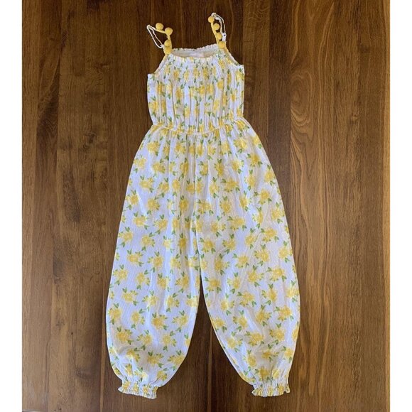 MASALA BABY Yellow Floral Retro Jumpsuit Girls 3 3T NWT Playsuit Romper Girl NEW - Picture 3 of 8